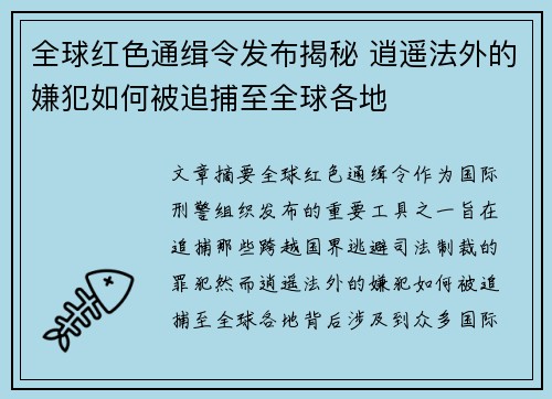 全球红色通缉令发布揭秘 逍遥法外的嫌犯如何被追捕至全球各地